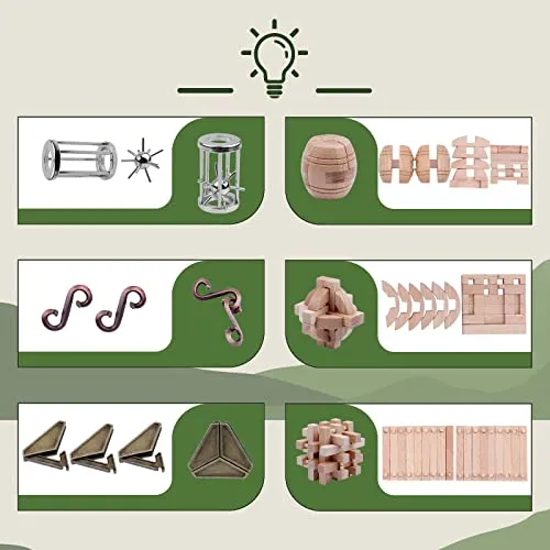 Brain Teaser Puzzles for Puzzle Games 28Pcs Mind Puzzles Wooden and Metal Puzzles Educational Toys 3D Puzzles Unlock Interlock IQ Puzzles for Teens