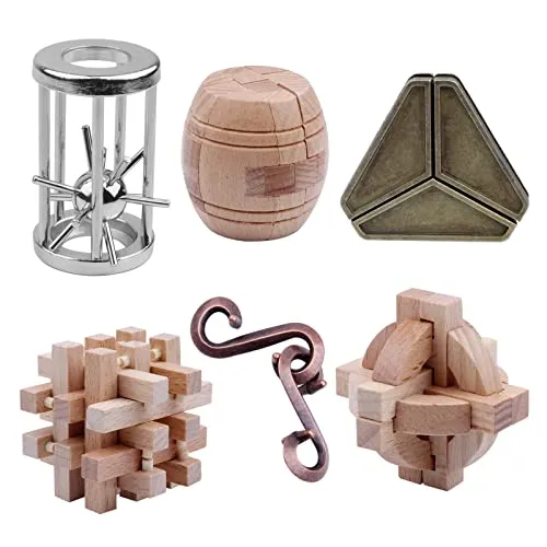 Brain Teaser Puzzles for Puzzle Games 28Pcs Mind Puzzles Wooden and Metal Puzzles Educational Toys 3D Puzzles Unlock Interlock IQ Puzzles for Teens