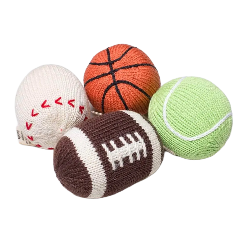 Knit Baby Rattles - Football, Baseball, Basketball & Tennis