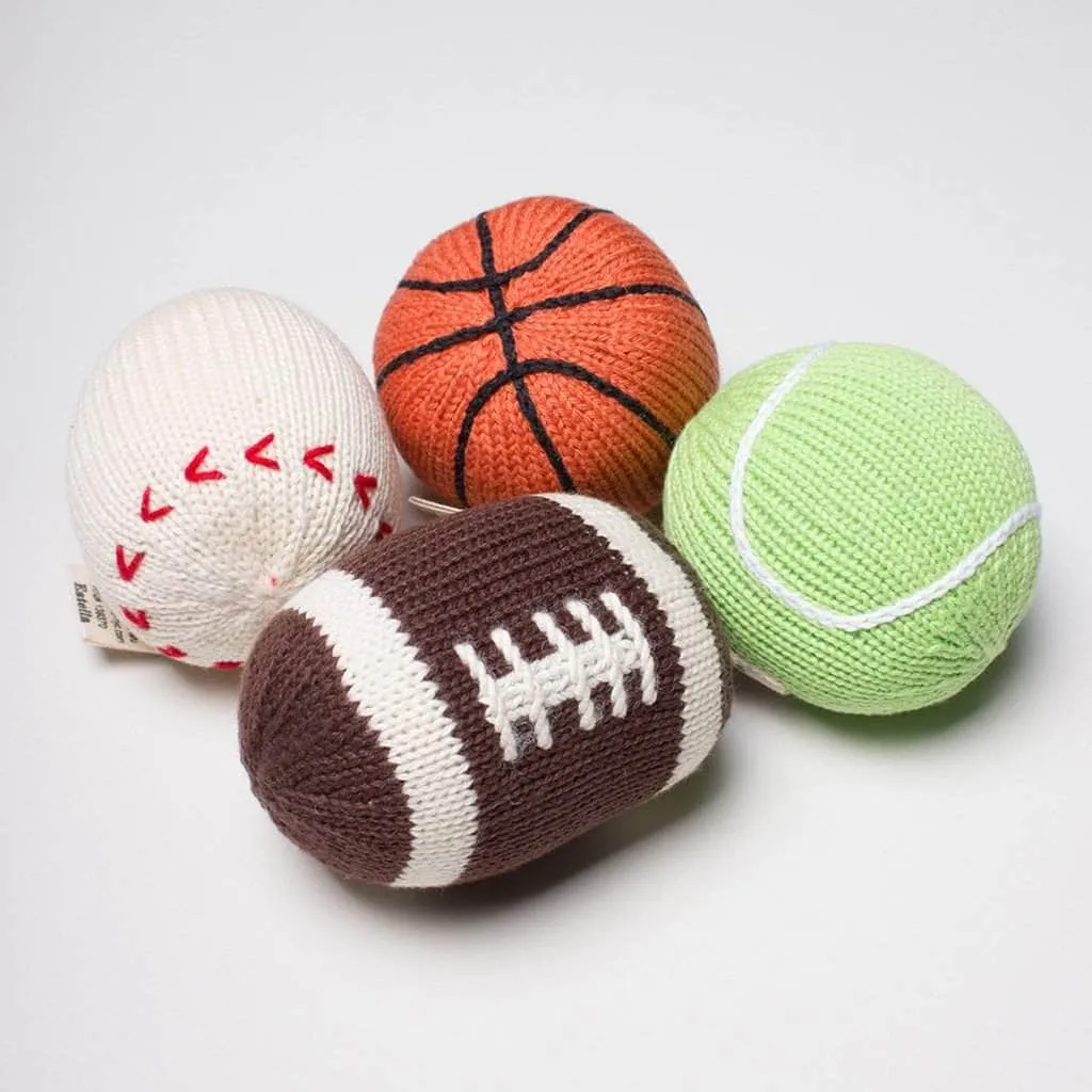 Knit Baby Rattles - Football, Baseball, Basketball & Tennis